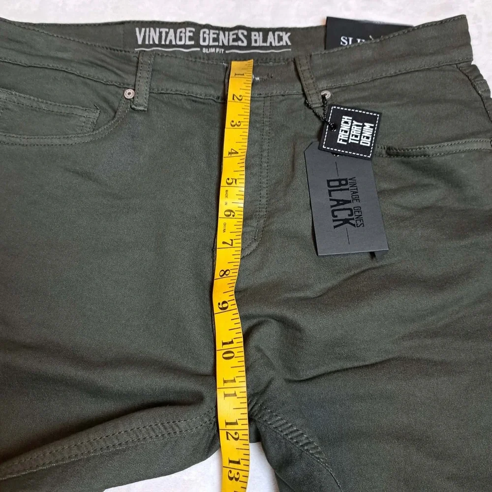 Vintage Genes Black Jeans Men's 34W 32L Green French Terry Denim Stretch NWT NEW